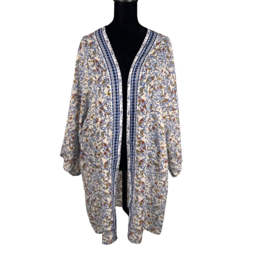 Japna Womens Kimono Top Boho Floral Open Front Long Line Lightweight Size Medium